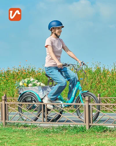 Miniatura 2 de VIRIBUS Triciclo plegable para adultos, triciclo plegable de 20 pulgadas para adultos de 1 o 7 velocidades con cesta, bicicletas plegables de 3