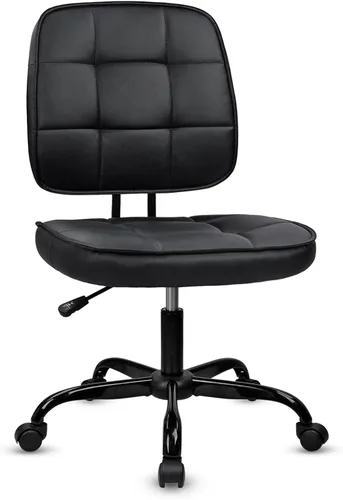 CLATINA Silla de oficina en casa, sin brazos, con ruedas, ergonómica, de cuero, con respaldo bajo, altura ajustable, giratoria de 360°, silla de