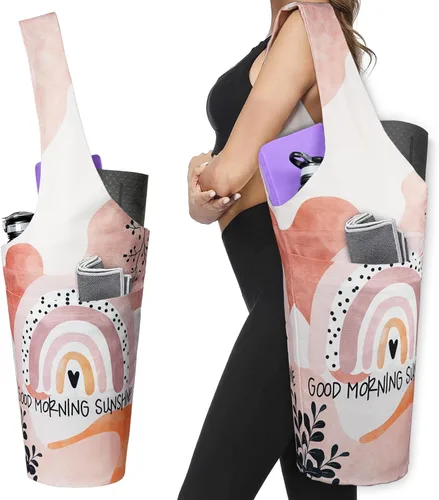 Miniatura 23 de Bolsa de esterilla de yoga impresa a la moda con bolsillo lateral grande y bolsillo con cremallera, bolsa larga de yoga que se adapta a la mayoría