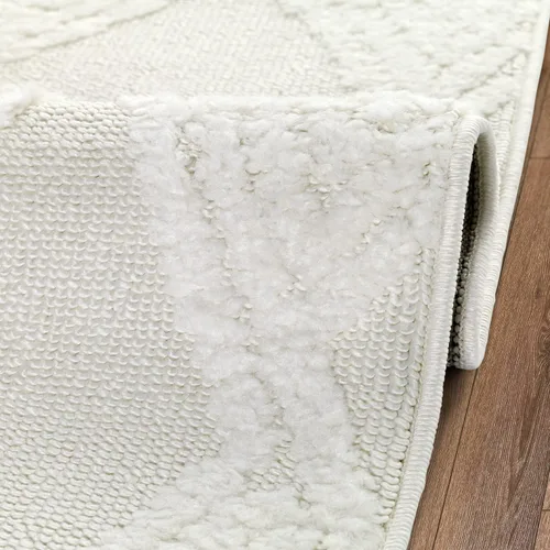 Miniatura 6 de Antep Rugs Palafito 2x4 Alfombra de área interior con textura de pelo Shaggy geométrico de diamante de alto a bajo (blanco, 2 pies x 4 pies)