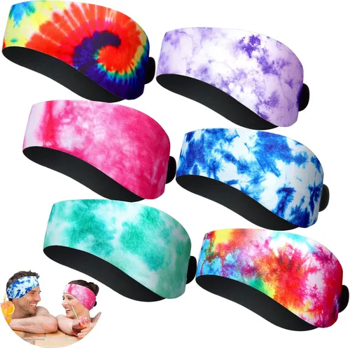 Honoson 6 diademas de natación para niños y adultos, impermeables, bandas ajustables para deportes acuáticos, protección de oídos (teñido anudado)