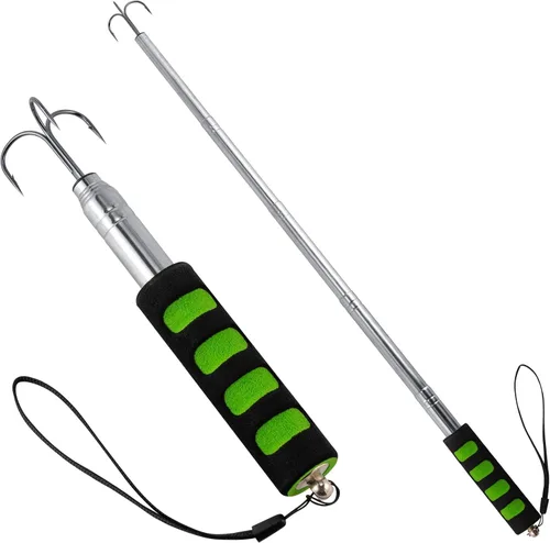 Alwonder Gaff de pesca telescópica, Lanza de pesca en hielo de triple gancho de acero inoxidable, Poste telescópico de aleación de aluminio con