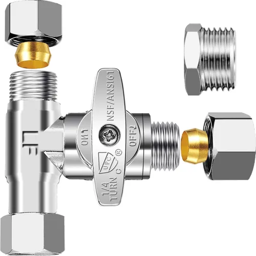 Miniatura 8 de Válvula de Parada en T - 0.95 cm Comp x 0.95 cm Comp x 0.63 cm Comp Válvula Add-A-Tee de Latón, Adaptador de Alimentación de Agua para Refrigerador