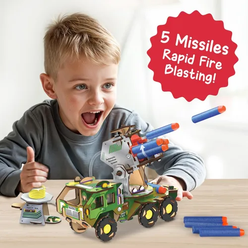 Miniatura 2 de Smartivity Camión de misiles, juguete STEM para niños, construye tu propio camión militario con lanzador giratorio impulsado por aire, regalo