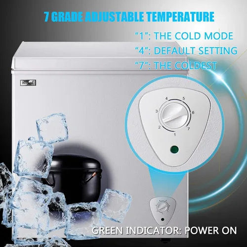 Miniatura 5 de Congelador de cofre compacto de 5.0 pies cúbicos con termostato ajustable, puerta que se abre por arriba con cesta de almacenamiento extraíble