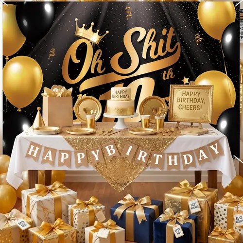 Miniatura 6 de Oh S*hit I'm 10th Banner telón de fondo negro dorado globos corona confeti Hallo Quince Cheers to 10 años decoración temática decoración para hombre