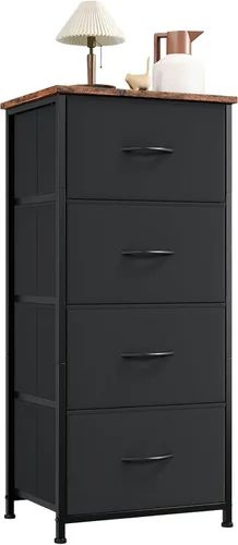 Miniatura 19 de Somdot - Cómoda estrecha con 4 cajones, cómoda delgada con cajones de tela extraíbles para armario, espacios pequeños, baño, dormitorio, lavandería