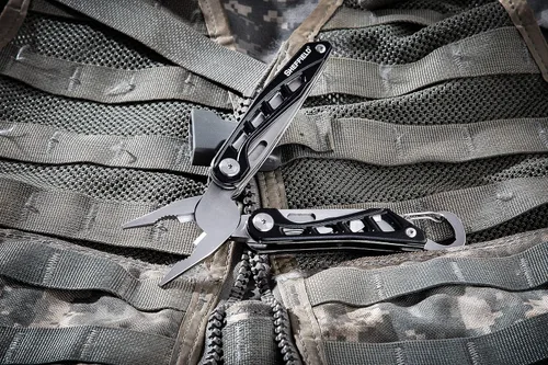 Miniatura 8 de Sheffield 12176 Warren - Herramienta múltiple 10 en 1 con mosquetón Cuchillo de bolsillo plegable, destornilladores, sierra, cortadores de alambre