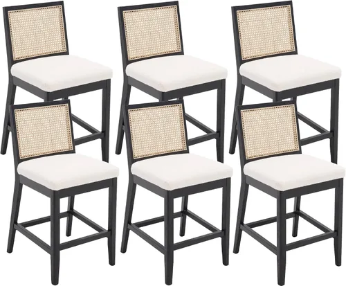 Miniatura 9 de VESCASA Taburetes tapizados de encimera de 26.5 pulgadas de alto con respaldo de ratán rectangular, sillas de bar modernas de altura de mostrador
