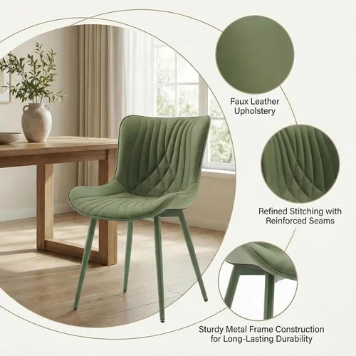 Miniatura 6 de Kidol & Shellder Juego de 2 sillas de comedor, modernas de mediados de siglo con patas de metal, silla lateral tapizada de piel sintética para Verde
