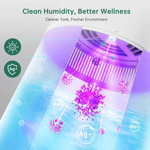 Miniatura 2 de Provirtec MistFree Humidificador inteligente para dormitorio, humidificador evaporativo sin polvo blanco, humedad automática y control