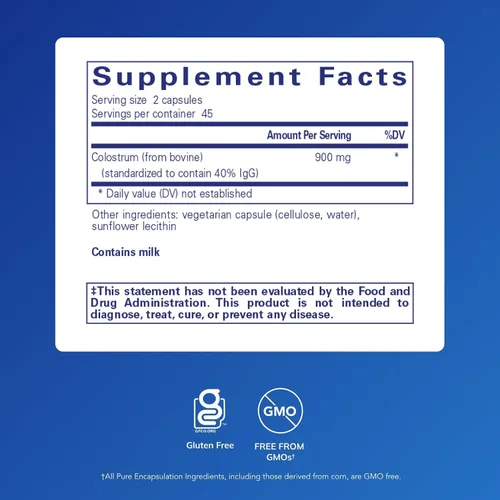 Miniatura 2 de Pure Encapsulations Calostro 40% IgG Apoyo Inmune Altamente Concentrado 90 Cápsulas