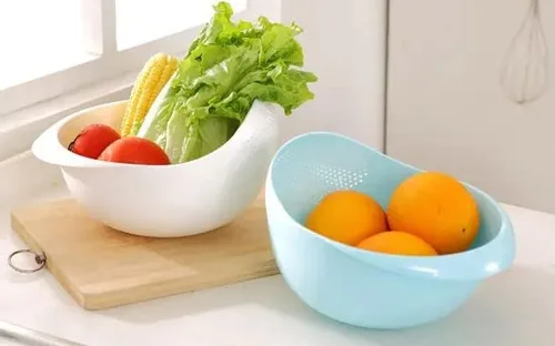 Miniatura 9 de Colador plástico para lavar arroz, porotos, frutas o verduras, cesta de cocina tamaño grande. (Rosado)