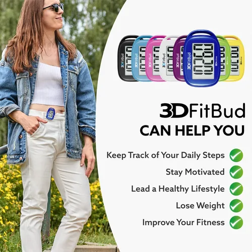 Miniatura 4 de 3DFitBud Simple Contador de Pasos - Podómetro 3D para caminar de 3DActive con clip, cordón, rastreador de pasos preciso, pantalla grande, fácil