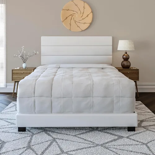 Miniatura 13 de Boyd Sleep Napoli - Marco de cama plataforma de cuero vegano gris tamaño King totalmente tapizado con cabecero ajustable - Se requiere somier