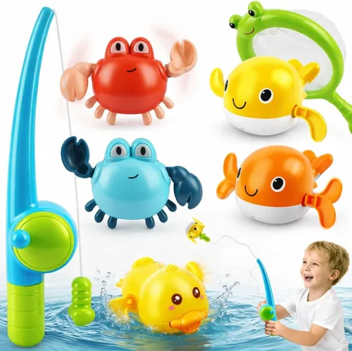 TOY Life Juguetes de baño para niños de 1 a 3 años, juego de pesca magnético con juguetes de baño de cuerda libres de moho para niños pequeños de 1