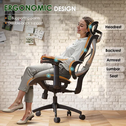 Miniatura 3 de GABRYLLY Silla de oficina ergonómica, silla de malla grande y alta con soporte lumbar, reposabrazos 3D, rotación de 215°, reposacabezas ajustable