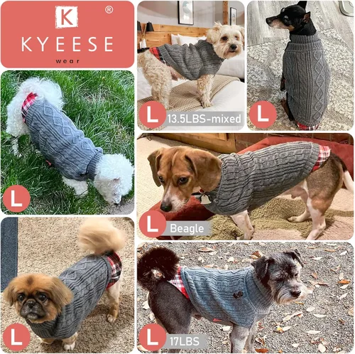 Miniatura 5 de KYEESE - Suéter para perro mediano, suéter tejido con estampado de cuadros, cálido abrigo de mascotas para otoño e invierno