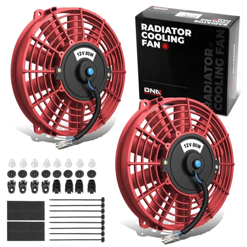 Miniatura 12 de DNA Motoring Ventilador de radiador delgado de refrigeración eléctrica de alto rendimiento de 12 pulgadas con kit de montaje, rojo, 2 piezas