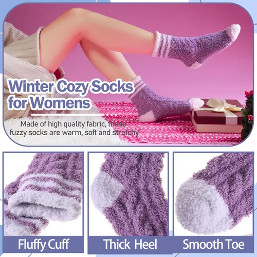 Miniatura 4 de ANTSANG Calcetines peludos para mujer, pantuflas de invierno, mullidos, cómodos, acogedores, calcetines cálidos para el hogar