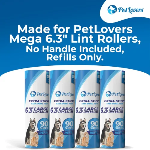 Miniatura 2 de PetLovers Rodillo de pelusa extra adhesivo de 6.3 pulgadas, paquete de 4 recambios grandes, no incluye mango, 90 hojas por recambio, 360 hojas