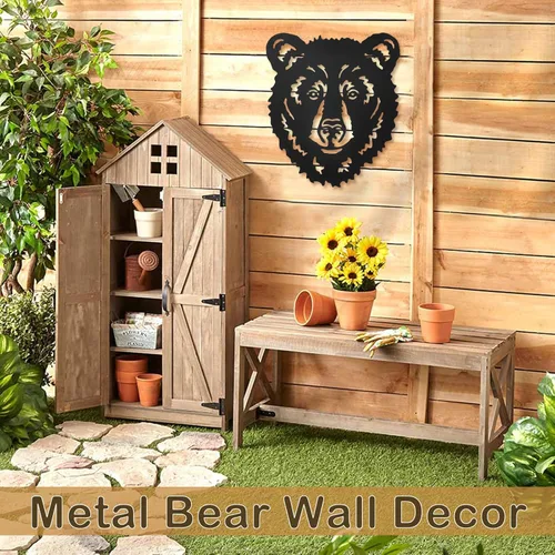 Miniatura 4 de Hokfirm Decoración de pared de cabeza de oso de metal, esculturas rústicas de pared para sala de estar, decoración de oso de animales al aire libre