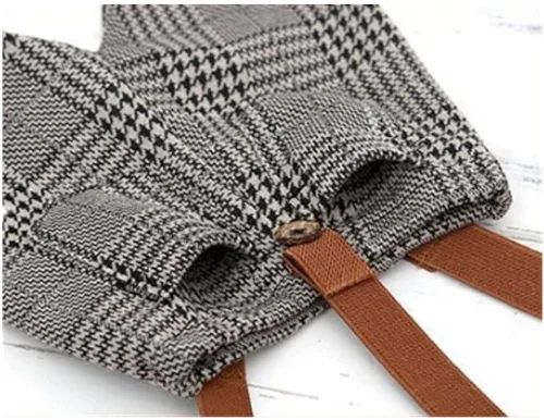 Miniatura 6 de Coberllus Accesorios para fotos de bebé recién nacido tela a cuadros para niños gorra plana y pantalones con tirantes