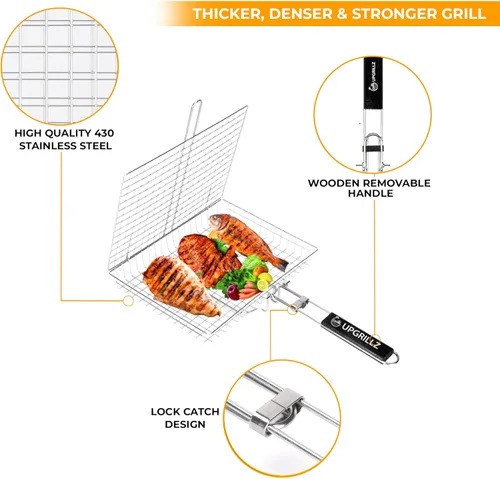Miniatura 3 de UPGRILLZ Cestas de Parrilla para Pescado para Parrilla al Aire Libre de Verduras, Rejilla para Asar Pescado para Parrilla, Cesta de Parrilla BBQ