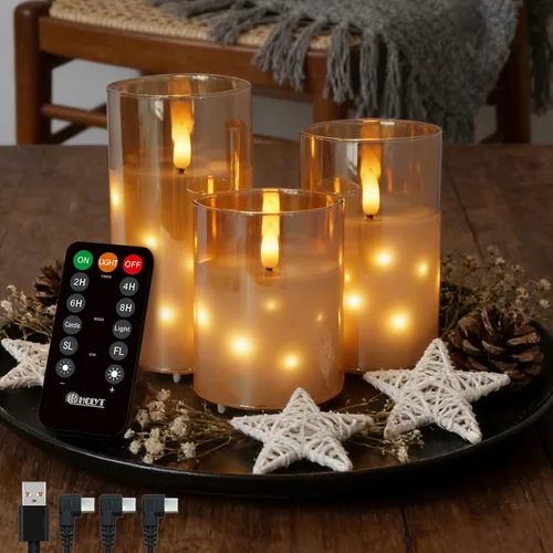 Miniatura 15 de LEDHOLYT Vela Recargable Sin Llama, Vela de Pilar LED Intermitente de Cera Real con Control Remoto y Temporizador, Mecha en Forma de Lágrima, Velas