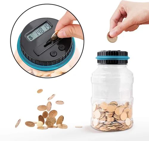Miniatura 5 de Alcancía grande para niños y adultos, Vcertcpl Banco digital con contador de monedas LCD, capacidad de 1.8 L, tarro de dinero para adultos, diseñado