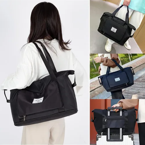 Miniatura 4 de Bolsa de viaje de gran capacidad, bolsa de lona expandible, resistente al agua, plegable, con compartimentos húmedossecos, bolsa de viaje de gran