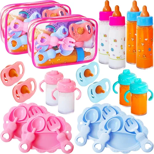 Miniatura 8 de Juego de 13 Piezas de Accesorios para Muñecas de Bebé con Biberones Mágicos, Juego de Juguetes de Alimentación de Simulación con Empaque, Juego