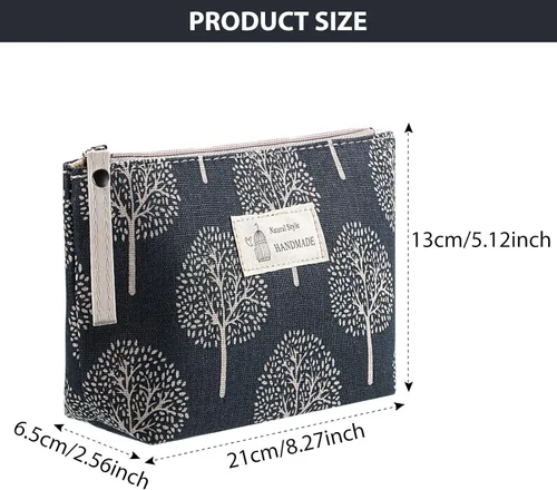 Miniatura 2 de Boao 6 bolsas de lona para cosméticos para bolso con cremallera, bolsa de maquillaje impresa, bolsa de viaje de lona multifunción para mujeres