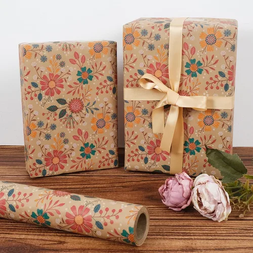 Miniatura 6 de Aimyoo - Rollo de papel de regalo floral kraft - Rollo jumbo - 30 pulgadas x 33 pies - Papel de regalo vintage con flores para todas las ocasiones