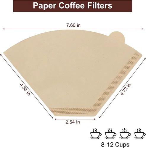 Miniatura 3 de Filtros de café 4 conos, 100 unidades de filtro desechable sin blanquear para cafetera por goteo, filtros de papel de café de 8 a 12 tazas, filtros