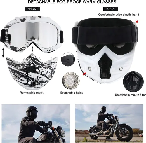 Miniatura 2 de Gafas de motocicleta con máscara facial desmontable, gafas de motocross de cara completa protectoras, gafas ATV, de bicicleta de tierra, MX