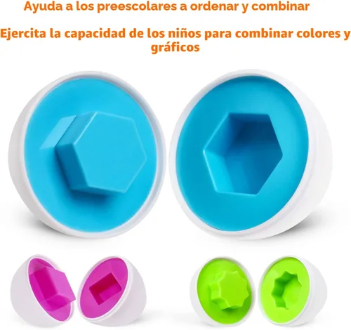 Miniatura 4 de Montessori - Juego de 12 huevos geométricos, juego de rompecabezas de huevos de color y forma, huevos a juego para niños pequeños de 1 a 3 años