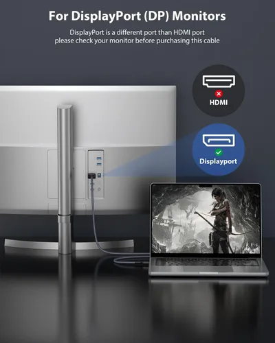 Miniatura 5 de Maxonar Certificado VESA USB C a DisplayPort 1.4, 8K 60Hz Thunderbolt 4/3/USB4 a DP Cable 6.6 pies/2M (4K 60Hz 144Hz 120Hz 2K 240Hz) 32.4Gbps HBR3