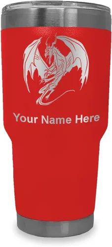 Miniatura 25 de LaserGram Vaso aislado al vacío de 20 onzas, dragón, grabado personalizado incluido (negro)