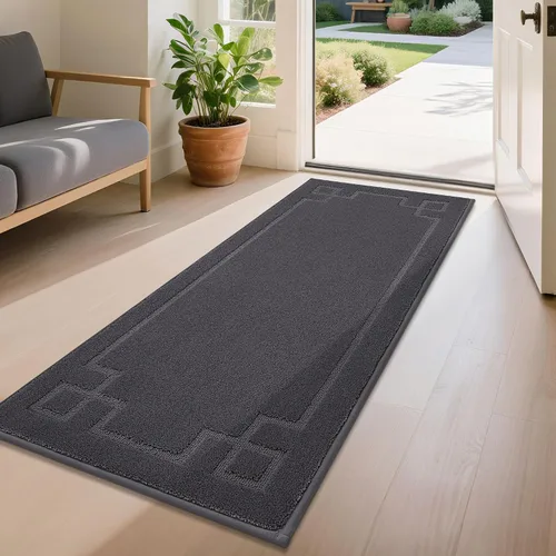 Miniatura 17 de BEQHAUSE Alfombra de Puerta 81 x 122 cm, Alfombras Antideslizantes para Interior Alfombras de Entrada Lavables de Perfil Bajo y Absorbentes, Marrón