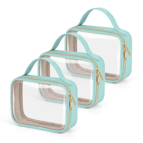 Miniatura 16 de Bolsa de aseo transparente Wedama, paquete de 2 bolsas de maquillaje transparentes con asas, bolsas cosméticas de PVC para mujeres y hombres, bolsas