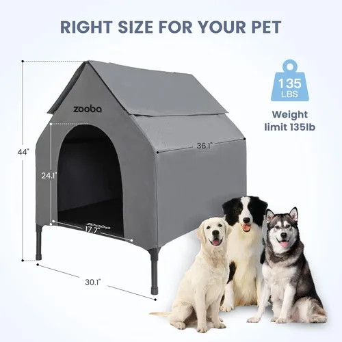 Miniatura 4 de Zooba Casa para perros 2 en 1 de 29 pulgadas para perros medianos, casa elevada para perros al aire libre e interior, refugio elevado para mascotas