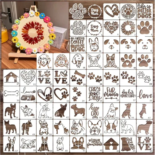 Miniatura 15 de Plantillas pequeñas de 3 pulgadas para pintar sobre madera, paredes, tarjetas, roca, portavasos, plantillas reutilizables para decoración de madera