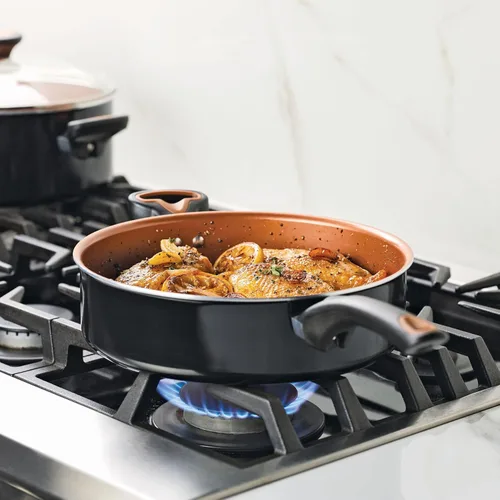 Miniatura 10 de Farberware Glide Ceramic Sartén Antiadherente / Sartén para Saltear / Sartén para Freír con Tapa y Mango Auxiliar - 4 Cuartos, Negro