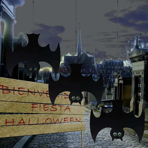 Miniatura 8 de Manortang - Murciélagos colgantes de Halloween con ojos brillantes, 3 piezas, decoración espeluznante y elegante para diversión de Halloween