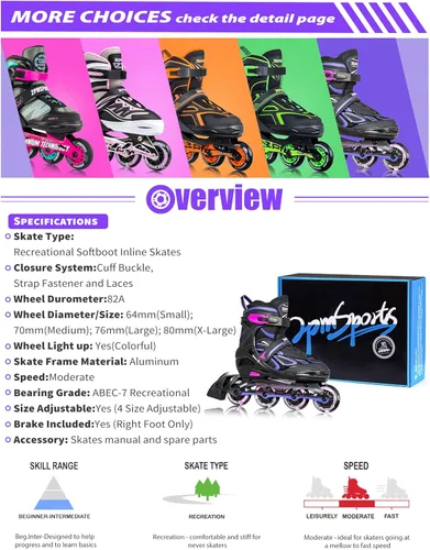 Miniatura 6 de 2PM SPORTS Vinal - Patines en línea ajustables intermitentes para niñas, todas las ruedas se iluminan, divertidos patines iluminadores para niños