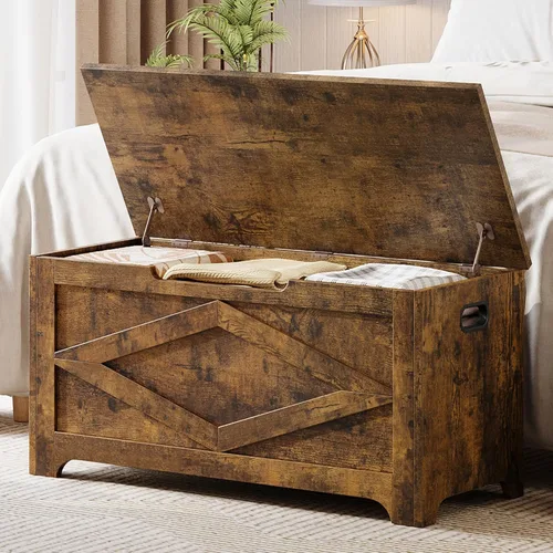 Miniatura 12 de GAOMON Baúl de almacenamiento, banco de almacenamiento de madera, banco de zapatos de estilo moderno con bisagra de seguridad para entrada