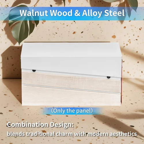 Miniatura 3 de Buzones de correo para montaje en pared, buzón moderno con panel de madera de nogal blanco, buzón de acero galvanizado de gran capacidad con bandera