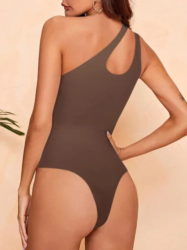 Miniatura 3 de REORIA - Body sexy para mujer, sin mangas, con corte frontal de un hombro y espalda descubierta