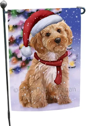 Doggie of the Day Cockapoo - Banderas de jardín para perros – País de las Maravillas de Navidad – Doble cara – Regalo decorativo de primavera –